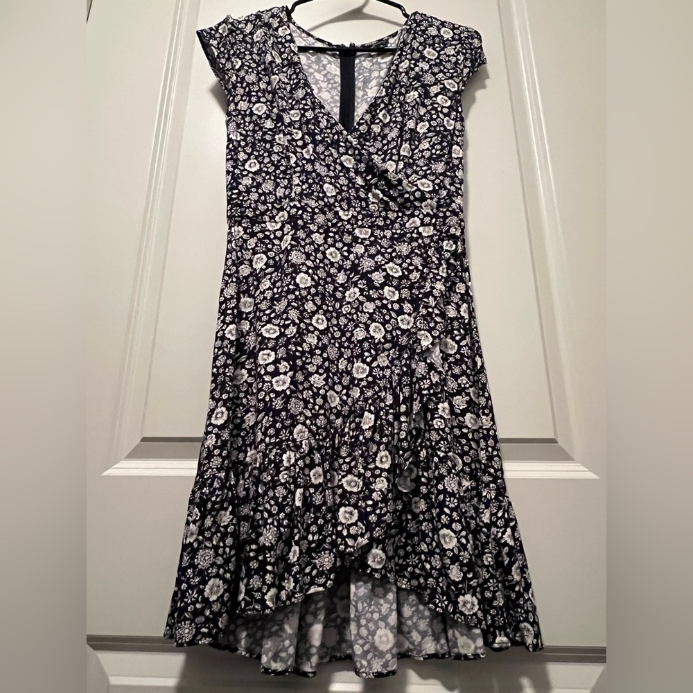 J. Crew Navy and White Floral High Low Dress
